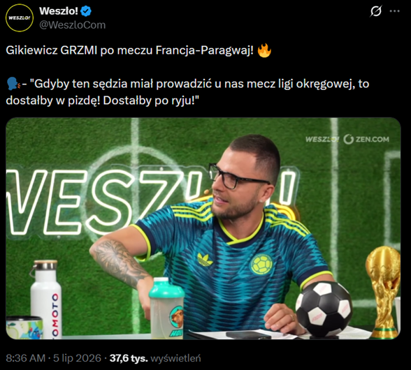 MERYTORYCZNA OCENA pracy sędziego w meczu Paragwaj - Francja w wykonaniu Ł. Gikiewicza xD